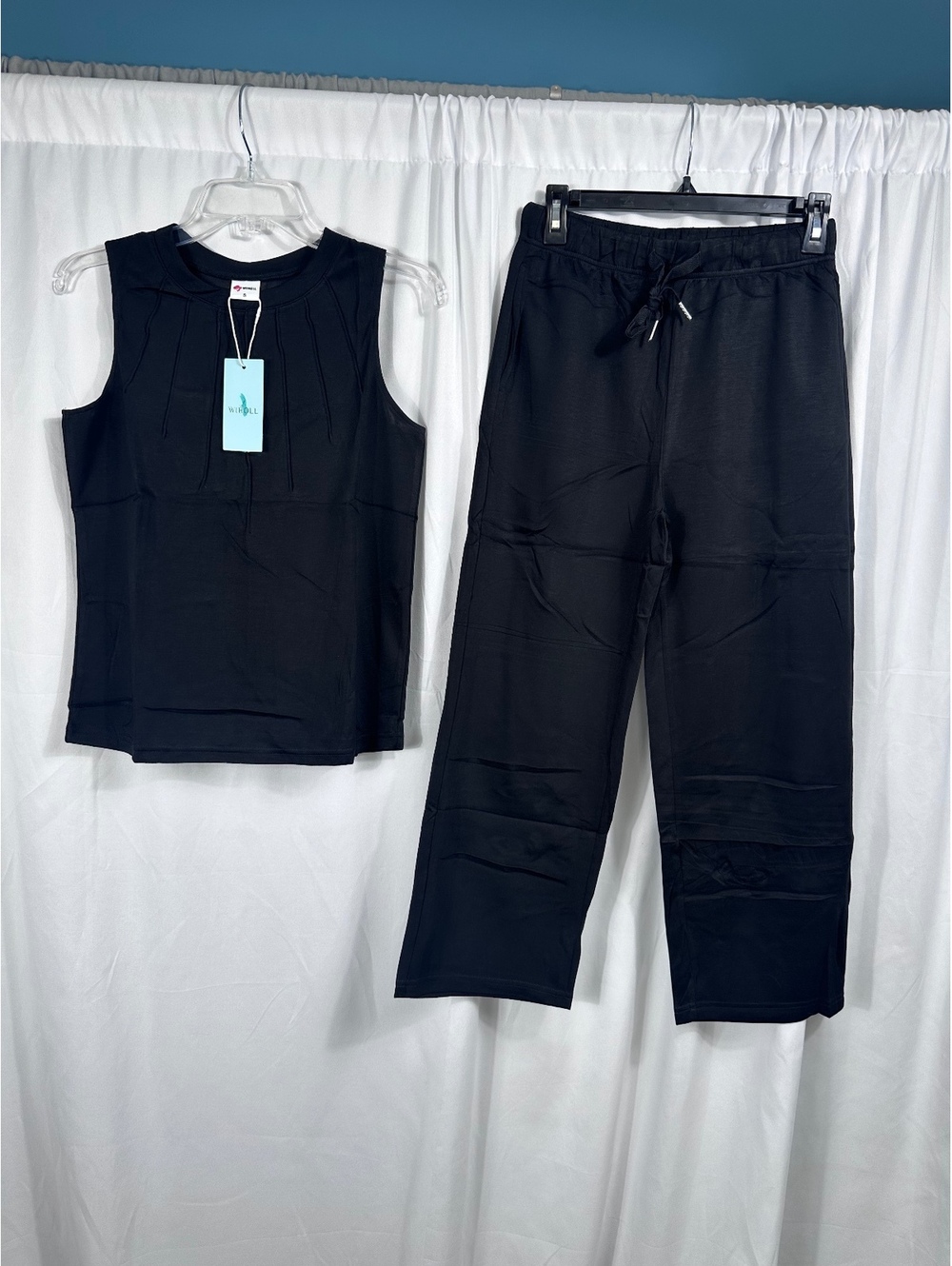 Wiholl Black Sleeveless Top and Drawstring Pants Set Size Small